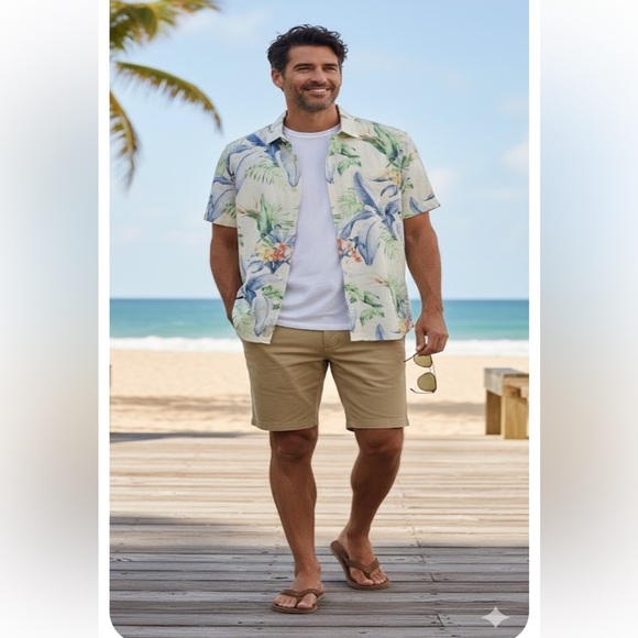 Tommy Bahama Other - Tommy Bahama Tropical Print Shirt - Green and Orange Accents